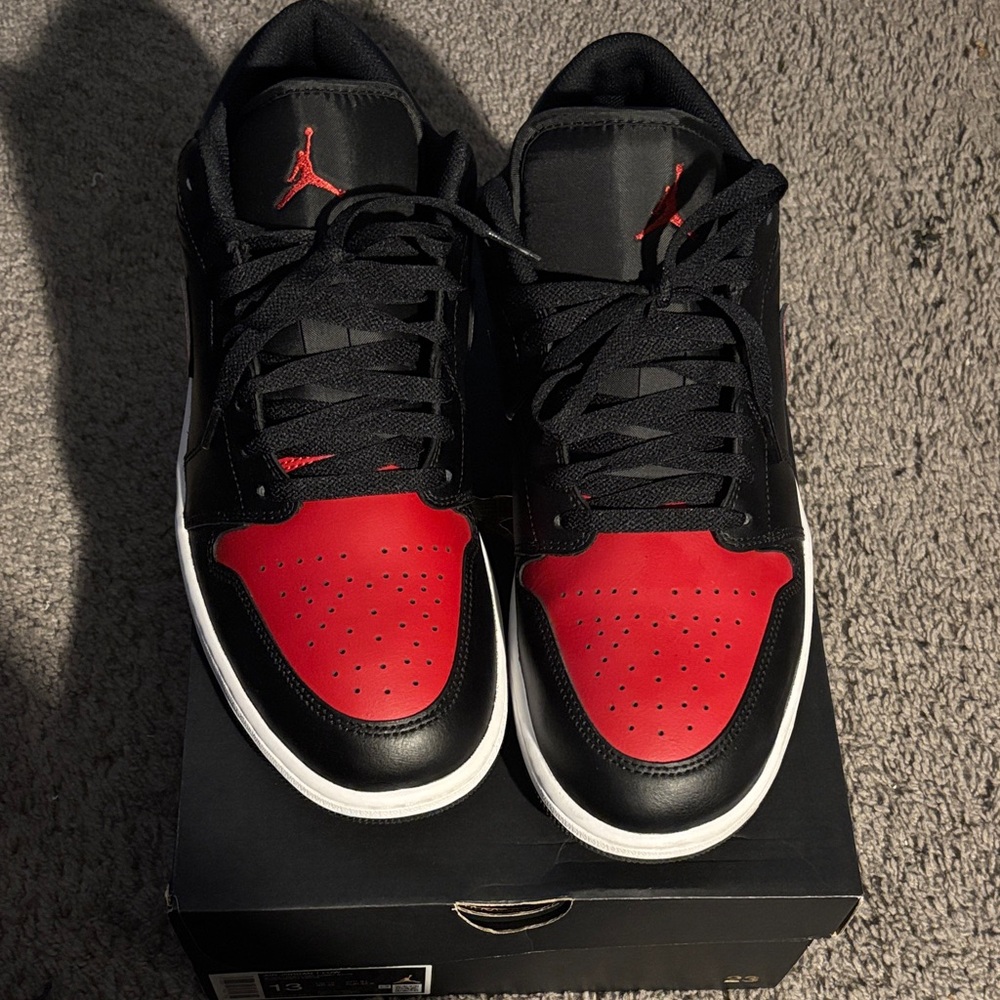 Jordan Men's Black and Red Low-Top Sneakers - Picture 2 of 4